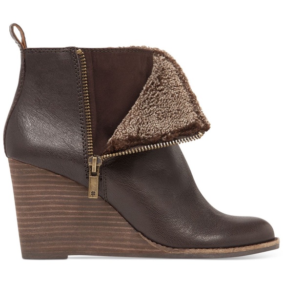 Lucky Brand Shoes - Lucky Brand Brown Yorque Faux-Fur Wedge Booties